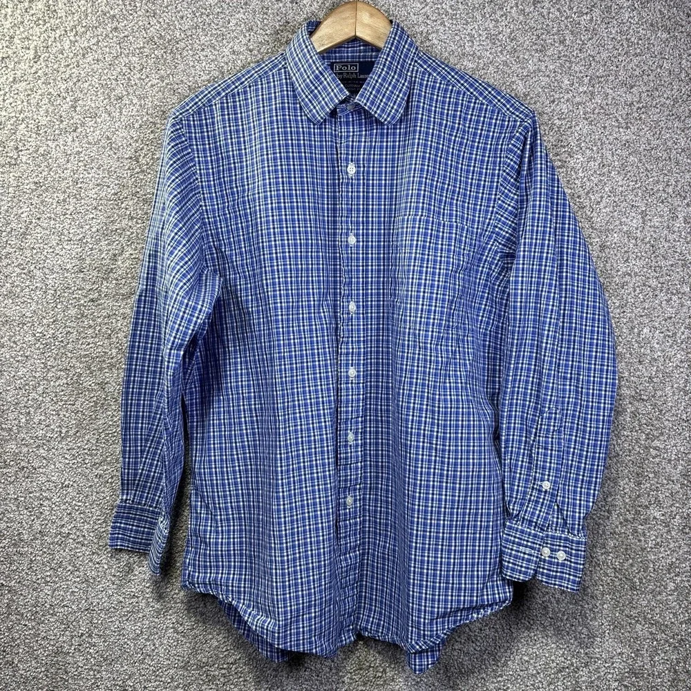 Vintage Polo Ralph‎ Lauren Shirt Mens Large Blue Long Sleeve Durham Classic Fit
